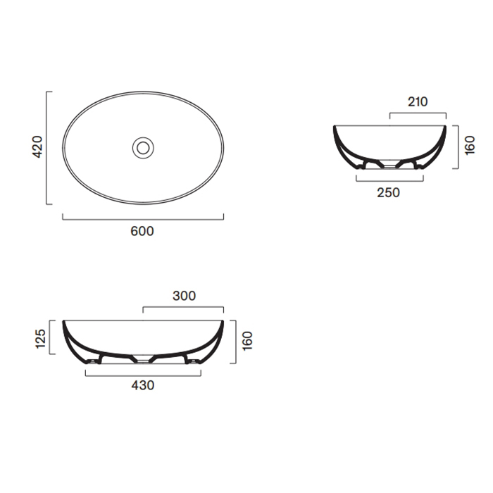 Catalano Sfera Раковина 60x42см накладная, без перелива, без отв., цвет: белый матовый