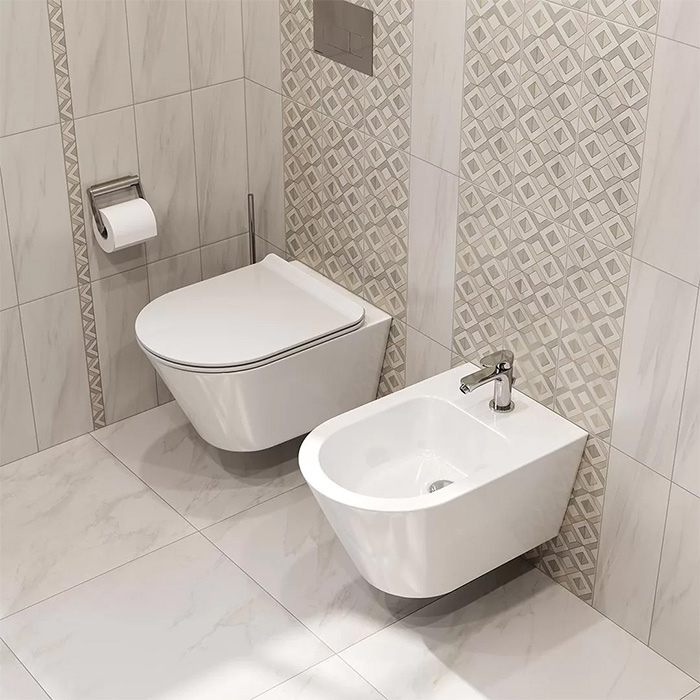 Kerama Marazzi PLAZA Modern Унитаз подвесной безободковый, с системой смыва RIM UP+ (Tornado), цвет: белый глянцевый