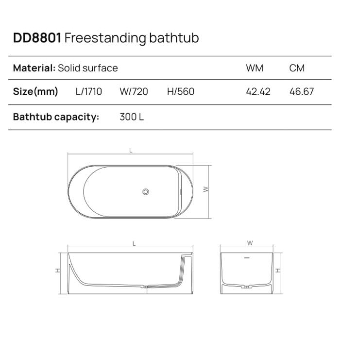 Dea Design Stripes Ванна 171х72х56см., отдельностоящая, Solid Surface, цвет: White №18