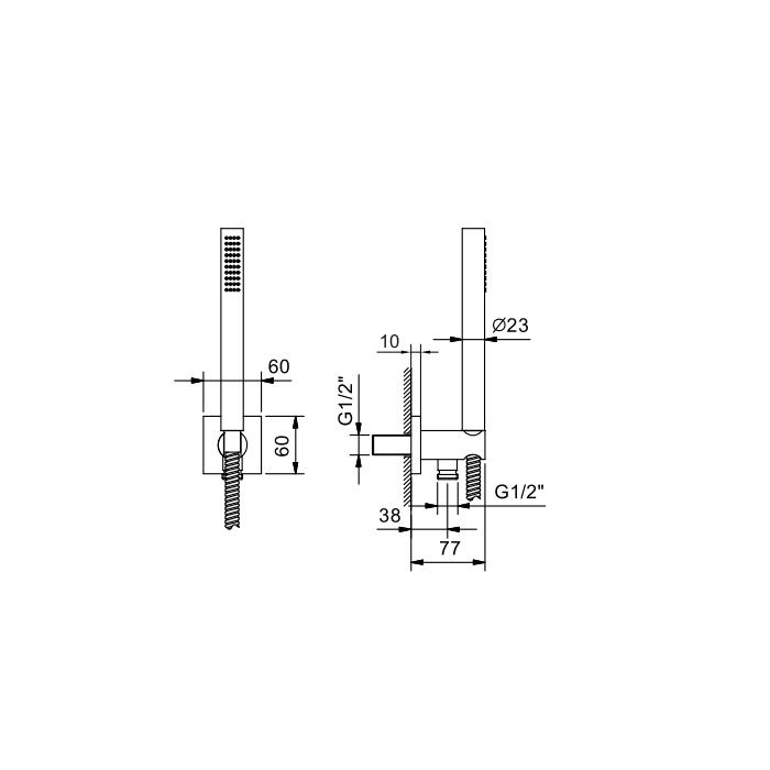 Fantini Milano Душевой набор: вывод воды на 1/2”, шланг 150 см, ручная лейка FIT, держатель для лейки, цвет: матовая натуральная сталь