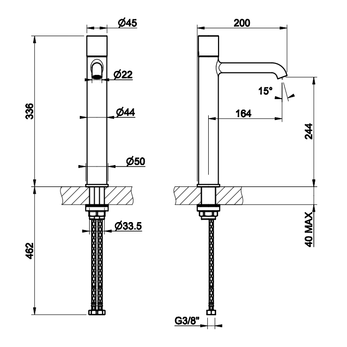 Gessi Habito Trame Смеситель для раковины, высокий, 1 отв., без донного клапана, цвет: Black Metal Brushed PVD