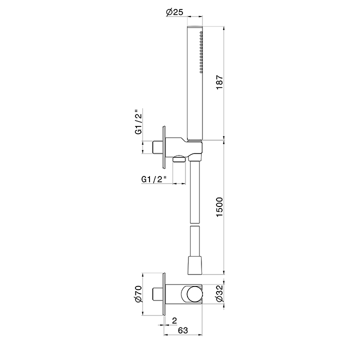 Newform Shower Ручной душ из латуни, гибкий шланг, держатель, цвет: хром