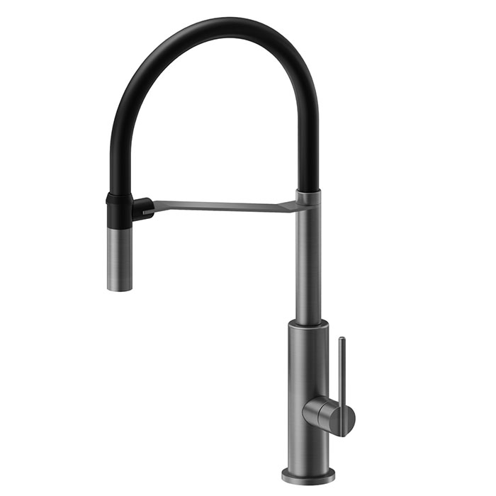 Newform Konbu Смеситель для кухни, на 1 отв., поворотный излив, цвет: gun metal-черный матовый