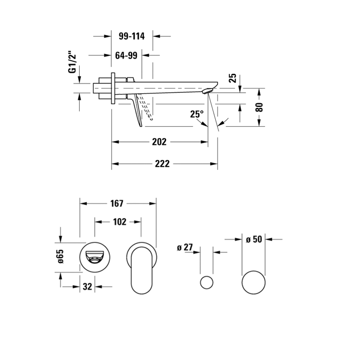 Duravit Wave Смеситель для раковины, настенный, цвет: хром