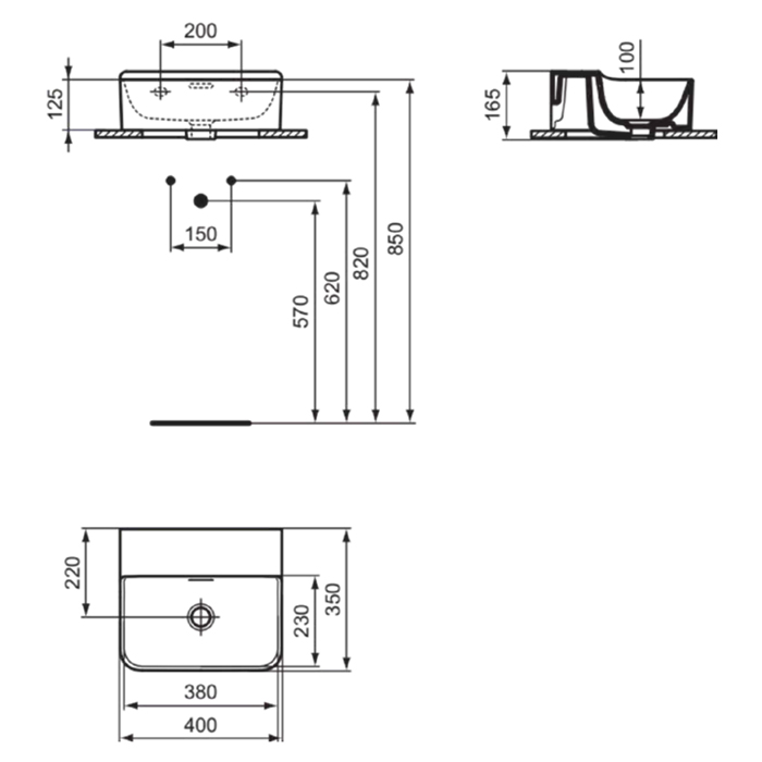 Ideal Standard Conca Раковина подвесная/накладная, 40х35хh16см, без отв., без крепежа, цвет: белый