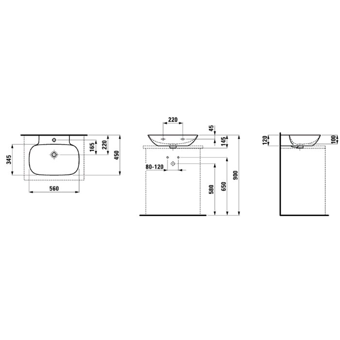 Laufen INO Раковина 56х45x12 см, без отв., цвет: белый