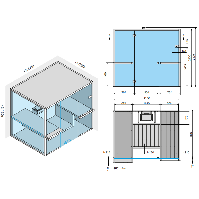 Effegibi Air 105 Corner Био-Сауна 247x182x213см, угловая SX, цвет: осина натуральная