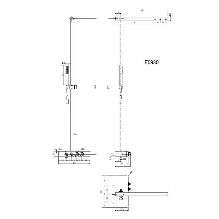 Carlo Frattini Switch Душевая стойка с термостатическим смесителем, верх душ с 3 струями, ручн душ и шланг 1500мм, стекло черное, цвет: черный матовый