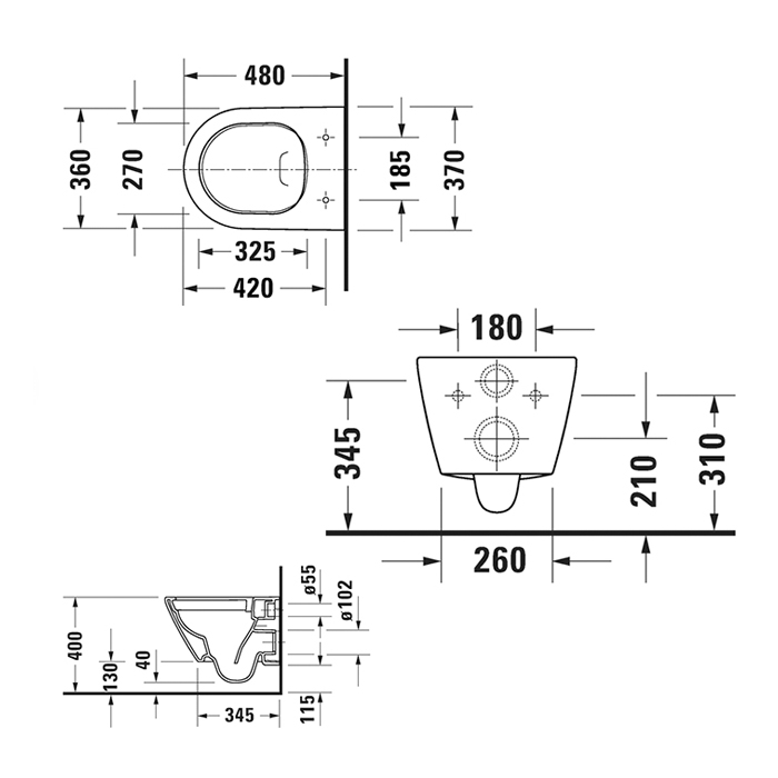 Duravit D-Neo Унитаз 36х48см., подвесной, безободковый, с сиденьем микролифт, цвет: белый