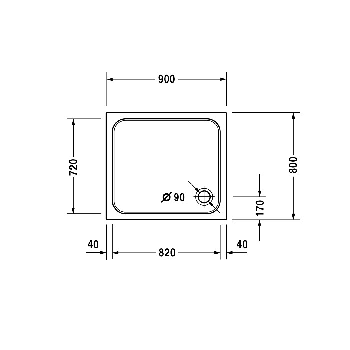 Duravit D-Code Поддон для душа 900х800х85 мм., прямоугольный, Antislip, акрил, цвет: белый