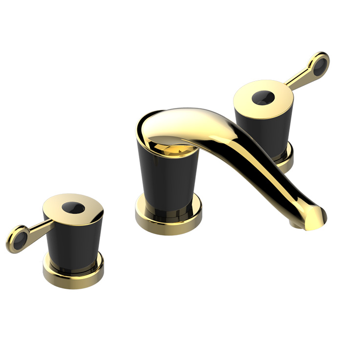 THG Bagatelle pierre noire Смеситель для раковины на 3 отверстия, с донным клапаном, ручки черные, цвет: полированное золото