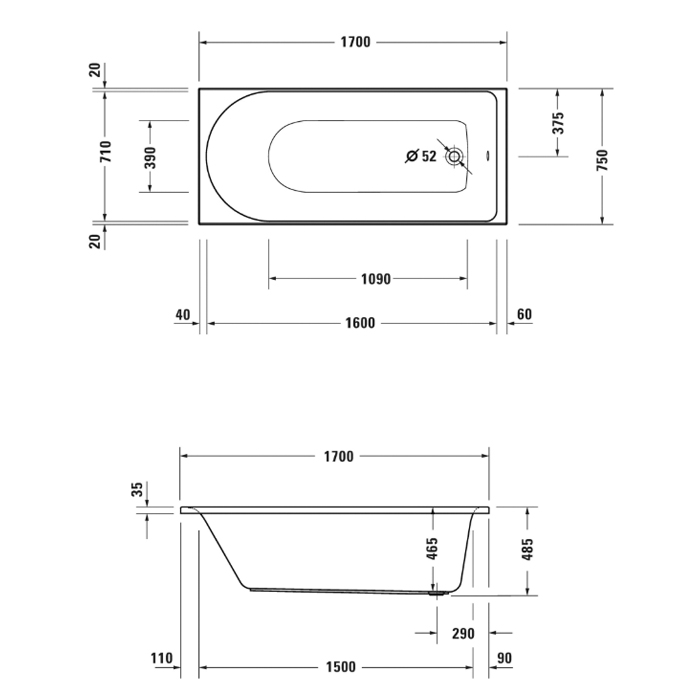 Duravit D-Neo Ванна 170х75см., встраиваемая, акриловая, цвет: белый
