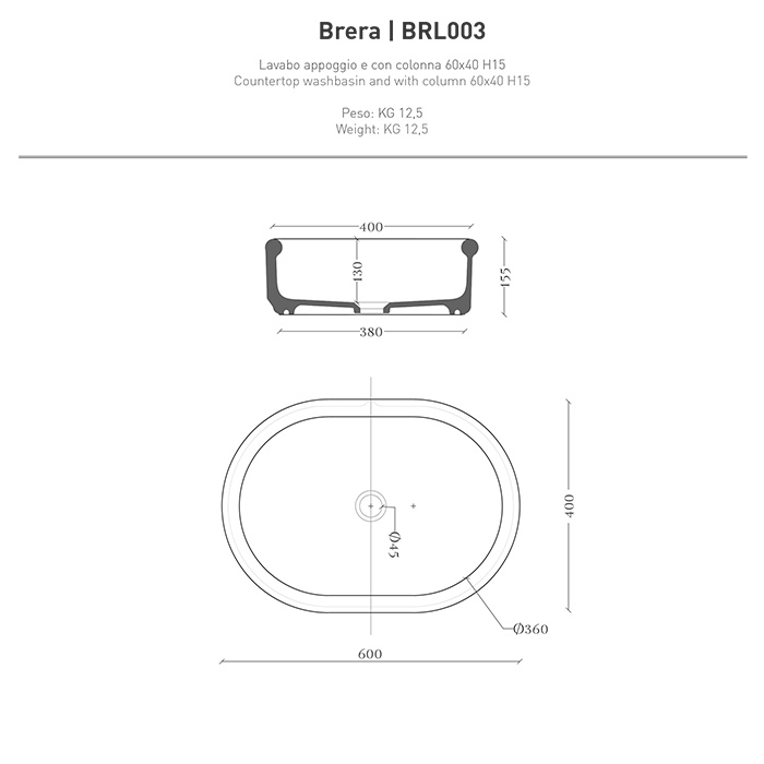 Artceram Brera Раковина накладная 60x40 см, цвет: черный матовый