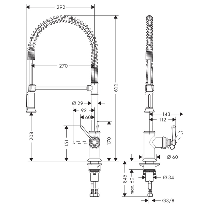Axor Montreux Смеситель для кухни, 1 отв., Semi-Pro, Eco, цвет: нержавеющая сталь