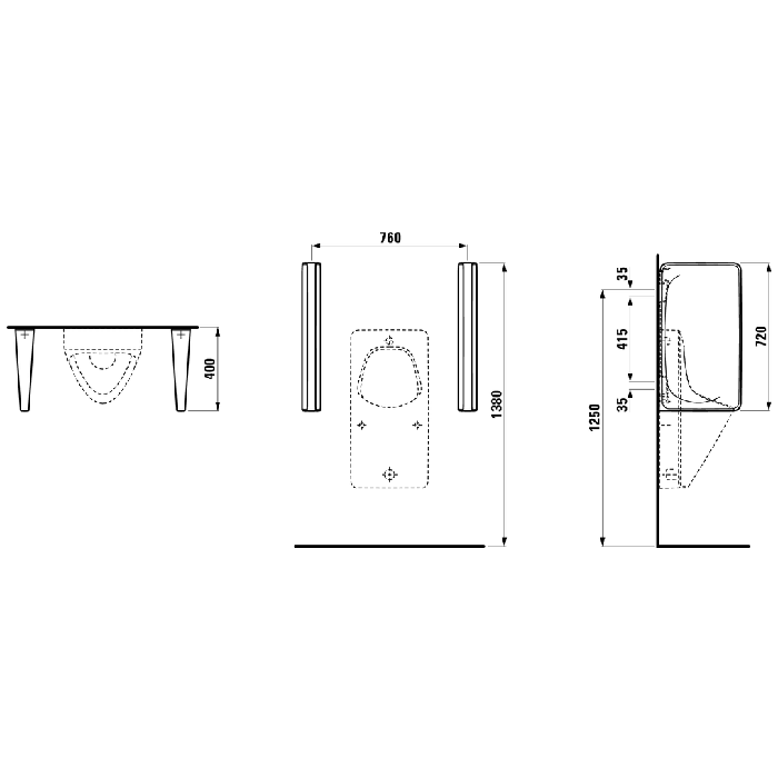  Laufen CINTO Керамическая перегородка 40x9x72см., для писсуара, цвет: белый
