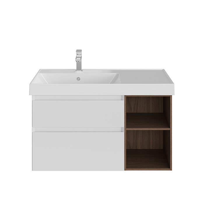 Kerama Marazzi Cubo Тумба подвесная 90см, левая, цвет: белый матовый / орех