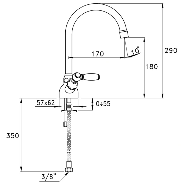 Stella Italica Leve Смеситель для мойки на 1 отверстие 3230, цвет: хром