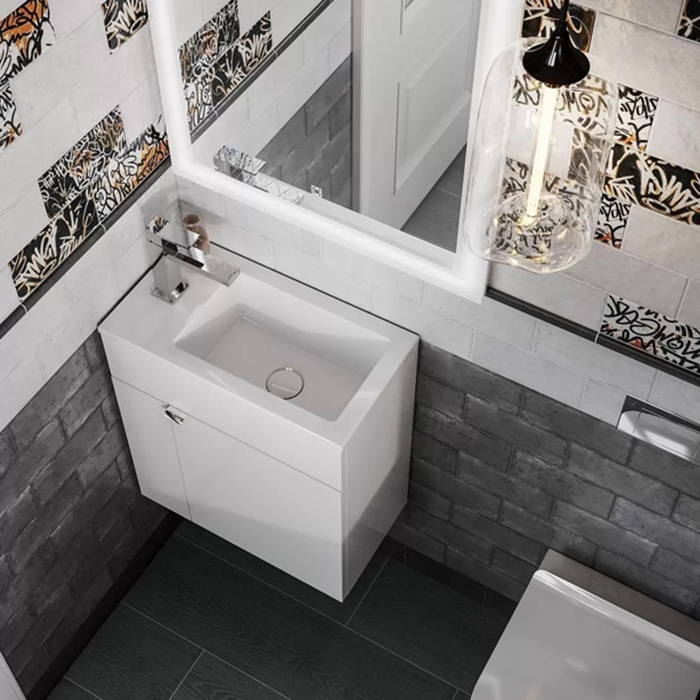 Kerama Marazzi Lato Тумба подвесная с раковиной, 49.5х27х55см., с дверцей, цвет: белая глянцевая