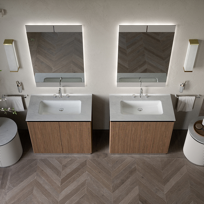 Oasis Naos Композиция №14 Комплект мебели 95х56xh85см, напольный, мраморный топ bianco carrara, цвет: орех трубчатый/хром