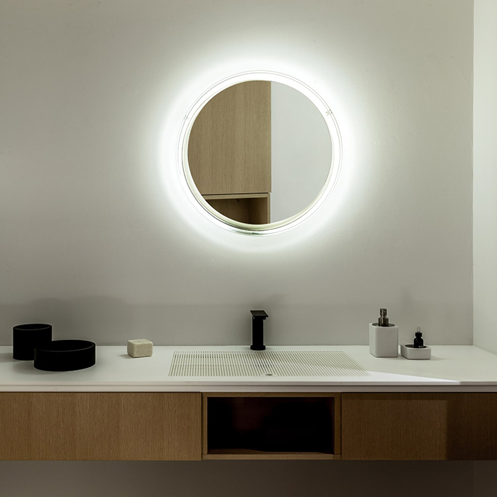 Agape Solid Круглое зеркало d60.5x12 см с подсветкой, цвет: металл