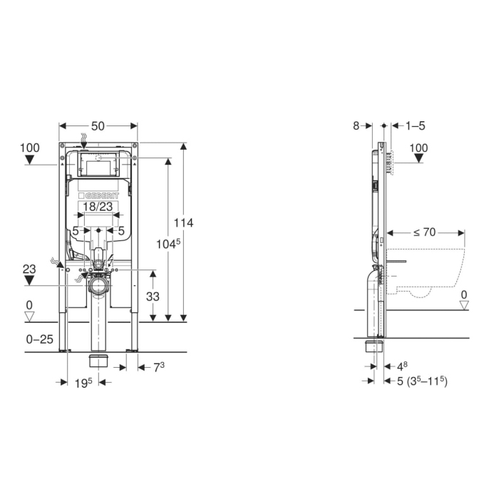 Geberit Duofix Инсталляция для подвесного унитаза 114см., со смыв. бачком скрытого монтажа Sigma 8см., с крепежом