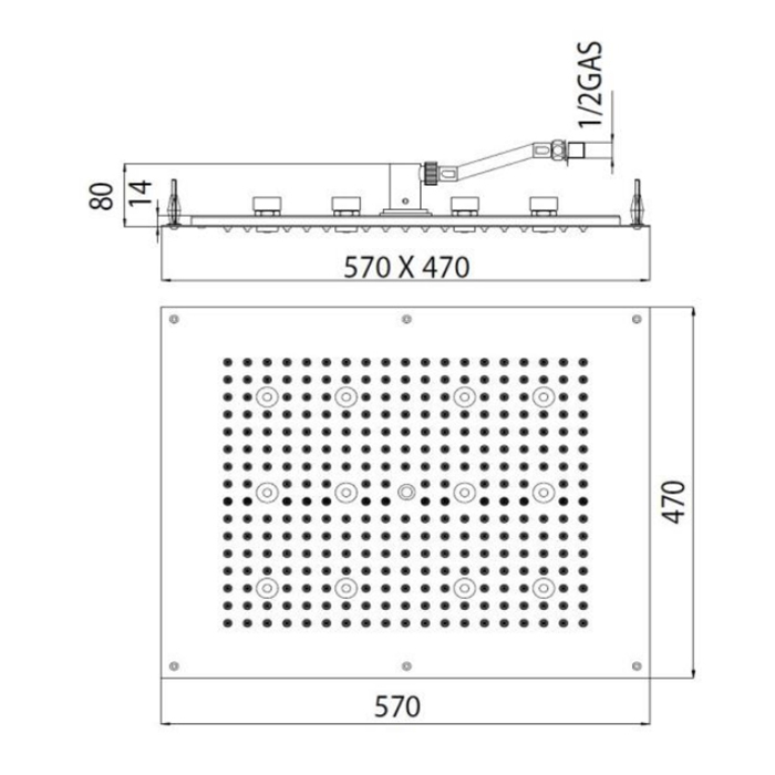 BOSSINI DREAM-RECTANGULAR Верхний душ 570x470 мм, с 12 LED RGB, блок питания/управления, Cromoterapia, цвет: хром
