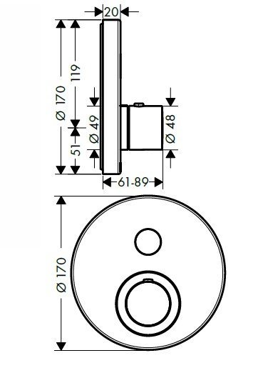 Axor ShowerSelect Термостатический смеситель с запорным клапаном, внешняя часть, цвет: хром