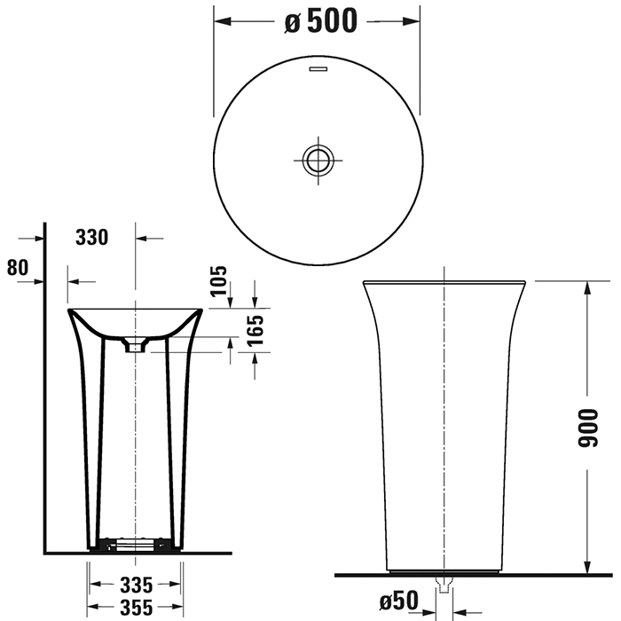 Duravit White Tulip Раковина напольная O50см, без перелива, без отв ...
