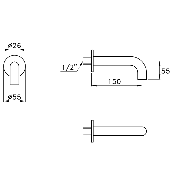 Stella Sirius Излив для ванны 15см., настенный, цвет: черный матовый PVD