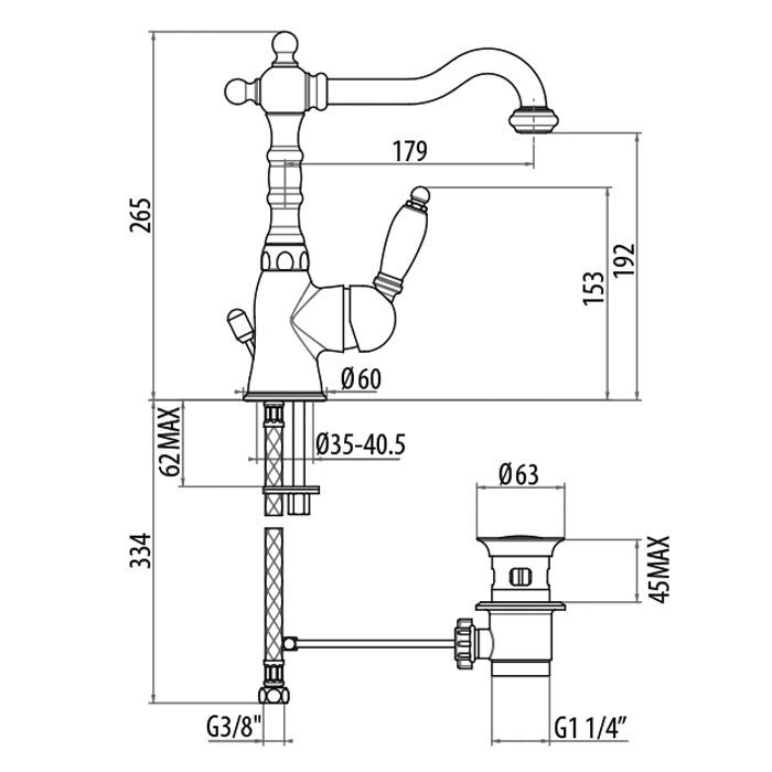 Gattoni Orta Смеситель для раковины с высоким изливом, с донным клапаном, цвет бронза