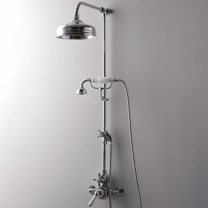 Devon&Devon Душевая стойка, с термостатическим смесителем, верхним душем 20см., и ручным душем, цвет: белый/хром