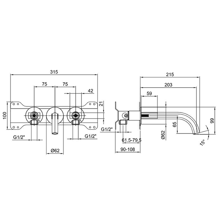 Fantini Venezia Смеситель для раковины, настенный, излив: 200 мм, цвет: синий/хром