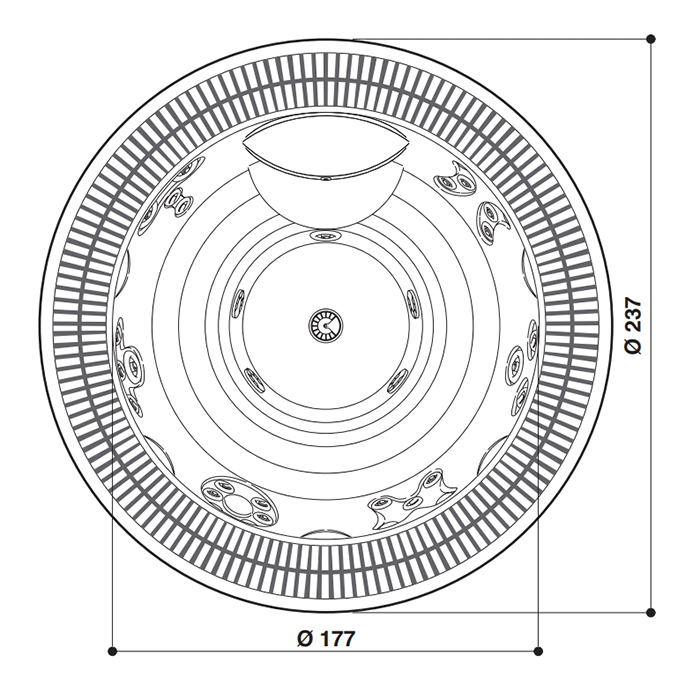 Jacuzzi Alimia PRO бассейн D237х98см., на 6-7человек, 28 форсунок, аэрофорсунки 16шт, подсв., автонаполнение, цвет Porcelain,