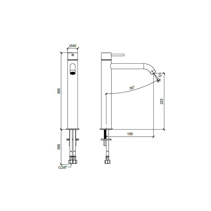 Almar Mixers Смеситель для раковины, высокий, 1 отв., без донного клапана, цвет: черный металл брашированный PVD