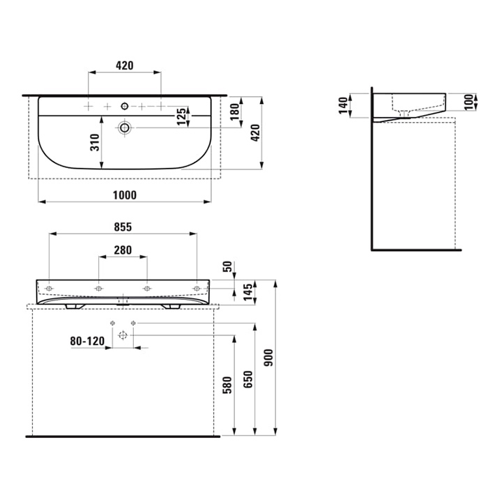 Laufen Sonar Раковина 100x42x14см., накладная, 1 отв., цвет: белый