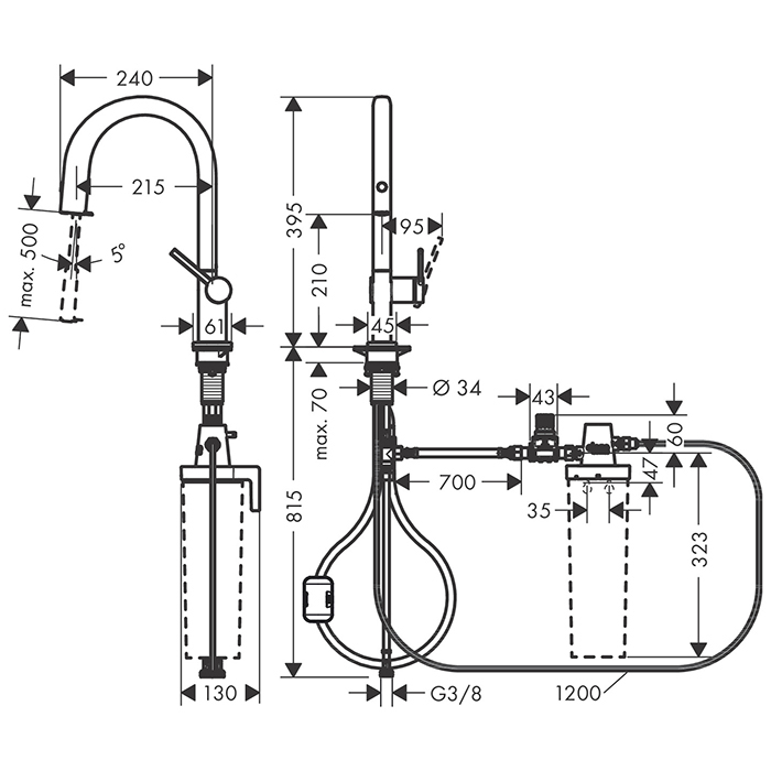 Hansgrohe Aqittura Смеситель для кухни, на 1 отв., с выдвижным изливом, цвет: черный матовый