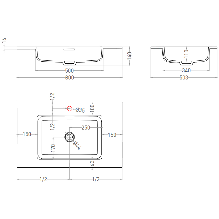 Salini Onda Plus Essentials Раковина 80х50х14см., подвесная, 1 отв., цвет: белый матовый