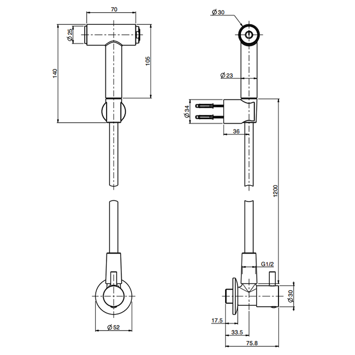 Fima Carlo Frattini Collettività Гигиенический душ, настенный, со шлангом 120см., с угловым вентелем, цвет: золото