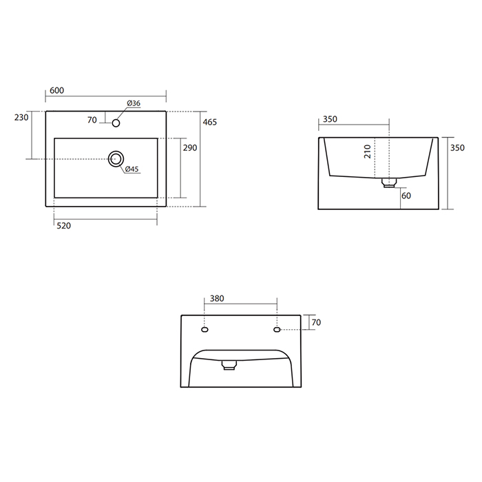 Kerasan Kanaal Раковина подвесная 60х46.5см.,с 2 отв., цвет: Matt Hazel