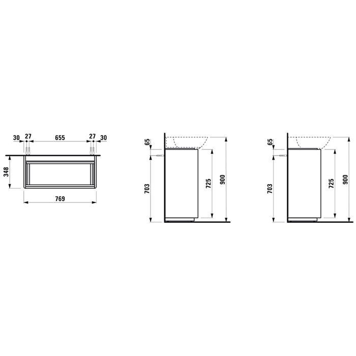 Laufen INO Тумба под раковину 77x35x78см, напольная, 2 ящика, ручки из анодированного алюминия, цвет: интенсивный серый