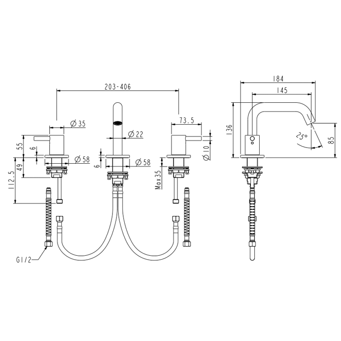 NEMO Round Смеситель для раковины, 3 отв., с донным клапаном, цвет: gun metal