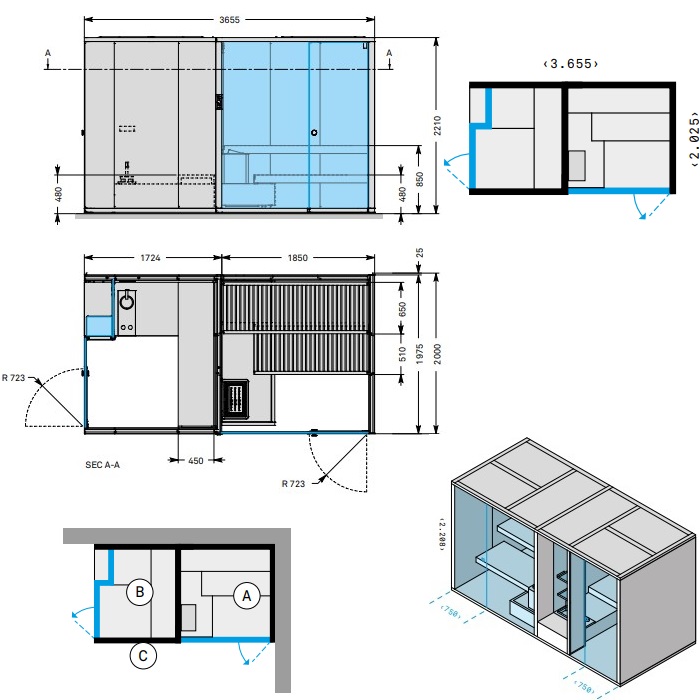 Effegibi BodyLove SH Side Сауна&Хаммам 365x202x220см, угловая DX, цвет: хемлок/гладкое стекло