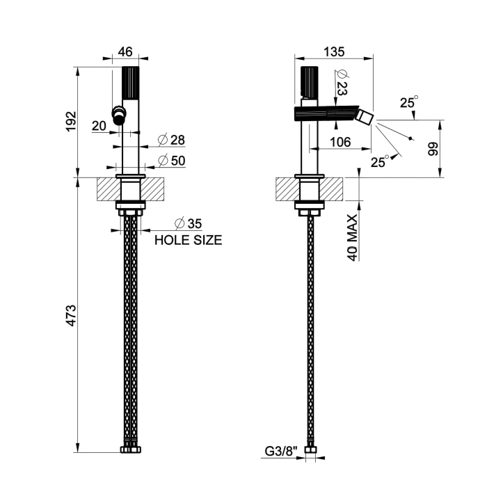 Gessi Incastri Смеситель для биде, 1 отв., без донного клапана, цвет: Brass Brushed PVD
