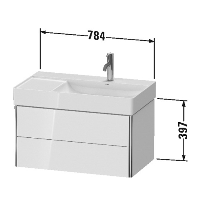 Duravit XSquare База подвесная 78.4x46x39.7см с раковиной (раковина справа), 2 ящика, цвет: глянцевый белый