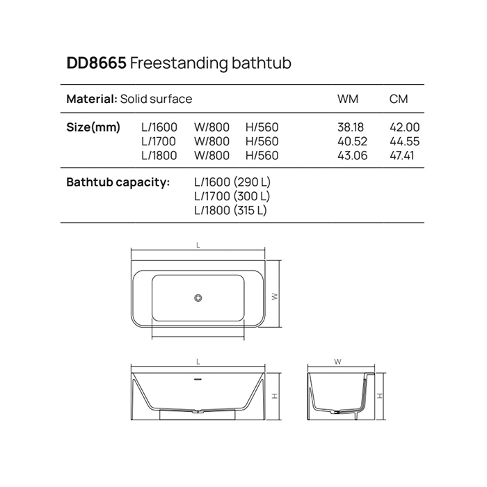 Dea Design Modern Ванна 170х80х56см., отдельностоящая, Solid Surface, цвет: Black №16