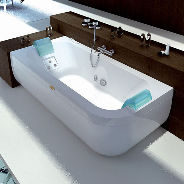 Jacuzzi Aquasoul Double AQU Ванна, пристенная, 190x90x57см, гидромассажная, Dx, смеситель, с панелями цвет: белый-хром