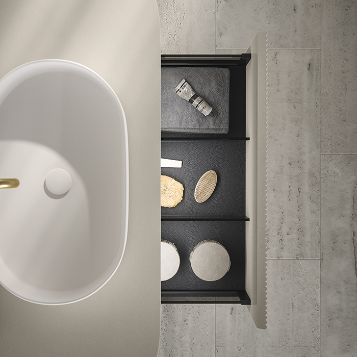 Oasis Naos Композиция №6 Комплект мебели 80х56xh45см, подвесной, мраморный топ, фурнитура латунь, зеркало, цвет: Corda elegance