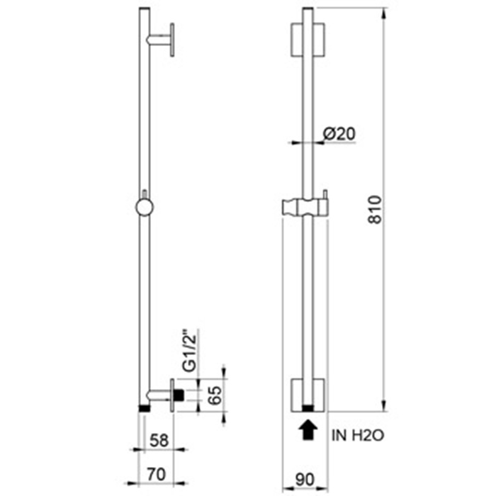 Almar 316 Stainless Steel Штанга душевая настенная 81см., с держателем для ручного душа и встроенным выводом, цвет: нержавеющая сталь брашированная AISI 316