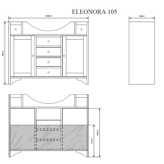 EBAN Eleonora Комплект мебели, с раковиной и светильником, зеркалом со шкафчиком слева, 107см, напольный, Цвет: noce