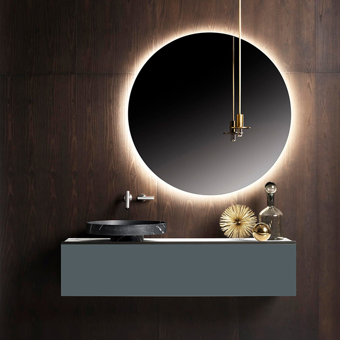 Falper Eccentrico Комплект подвесной мебели 160x45xh36см, раковина из мрамора, смеситель, зеркало с подсветкой, подвесной, цвет: grey bromo glossy